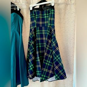 1950's Green Navy Yellow Plaid Halter Dress